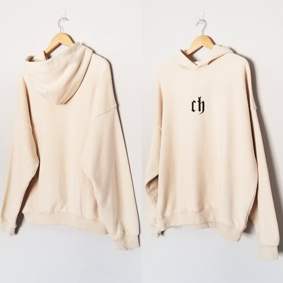 NEW Chinism Unisex Hoodie Sweatshirt L Beige CH Cozy Oversize Baggy SOFT $115 - Picture 6 of 16